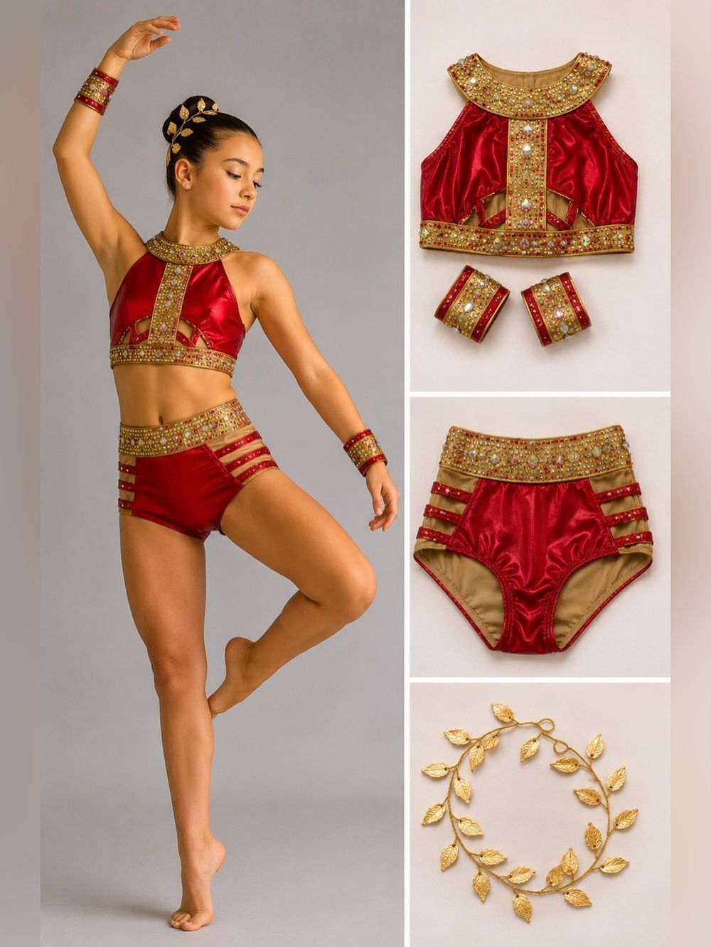 Glamour Aphrodite Goddess Solo Dance Costume jazz contemporary Red 2 Piece LC